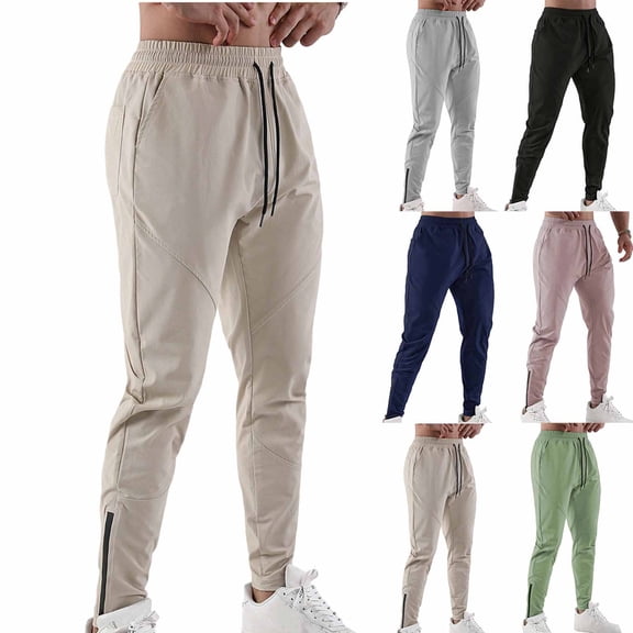 BiZtdJrK Joggers for Men Zip Ankle Side Elastic Waist Athletic Pants Drawstring Lightweight Training Workout Pant with Pockets Beige M