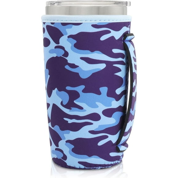 SHILIU-Neoprene Insulated Sleeves Cup Holder with Handle for 20oz Tumbler Cups, Reusable Iced Coffee Sleeve Compatible with Starbucks Trenta, Dunkin Large, more(Blue Camo)