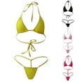thumbnail image 4 of HEVIRGO 2Pcs Lady Solid Color Halter Mini Bra G-String Bikini Set Swimwear Swimsuit, 4 of 10
