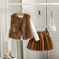 thumbnail image 3 of WOYY Toddler Girls 3Pcs Faux Fur Cardigan Vest Knitted Top Pleated Skirt Set, Sizes 2-3T, 3 of 6