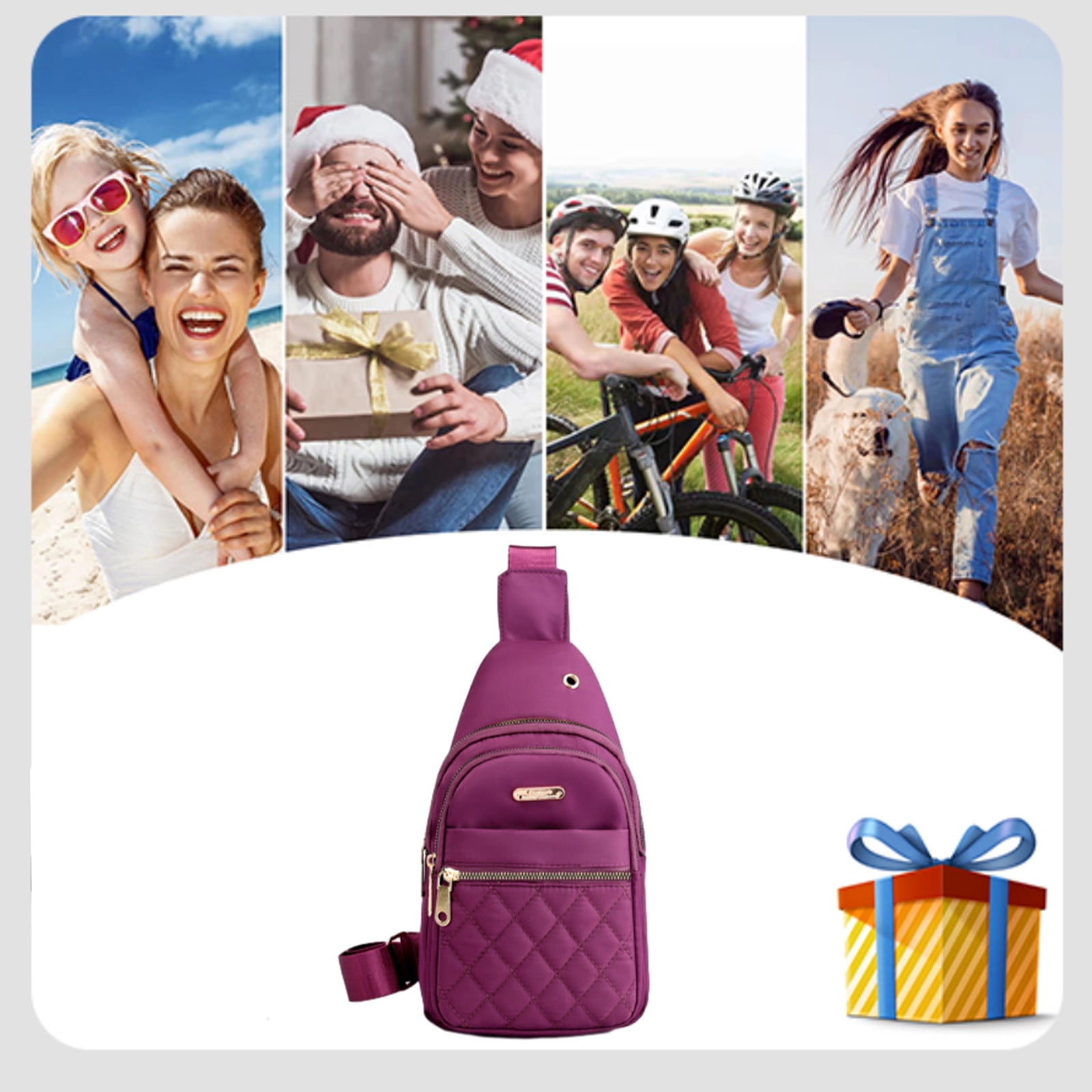 Sac de Poitrine pour Femmes, Sac à Bandoulière en Tissu de Grande Capacité, Sac avant Imperméable avec Plusieurs Poches pour les Voyages, les Trajets