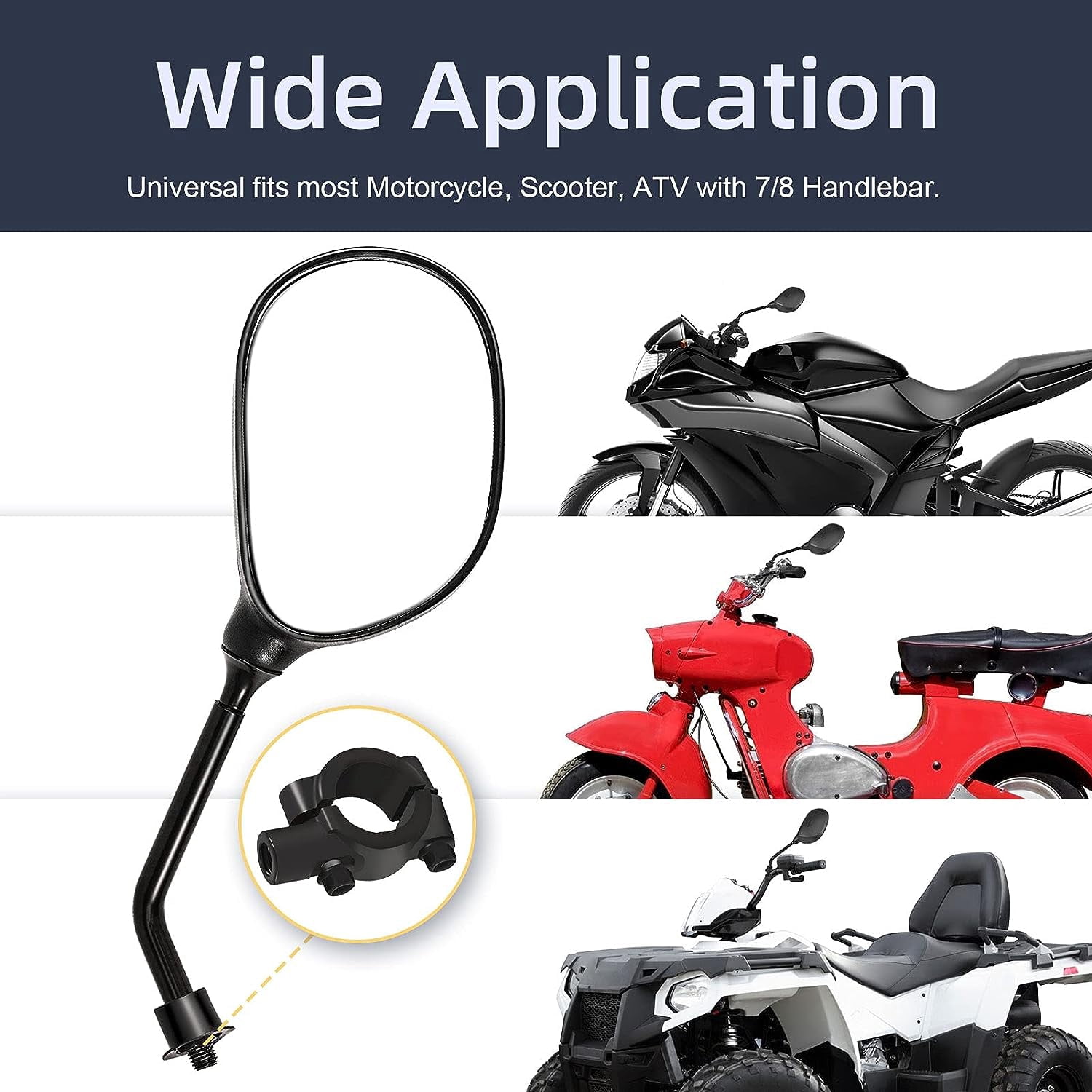 Trkimal Universal Adjustable ATV Motorcycle 360 Degrees Ball-Type Side Rearview Mirror with 7/8? Handlebar Mount Compatible for Motorcycle, Scooter, Atv, Dirt Quad Bike, Etc.