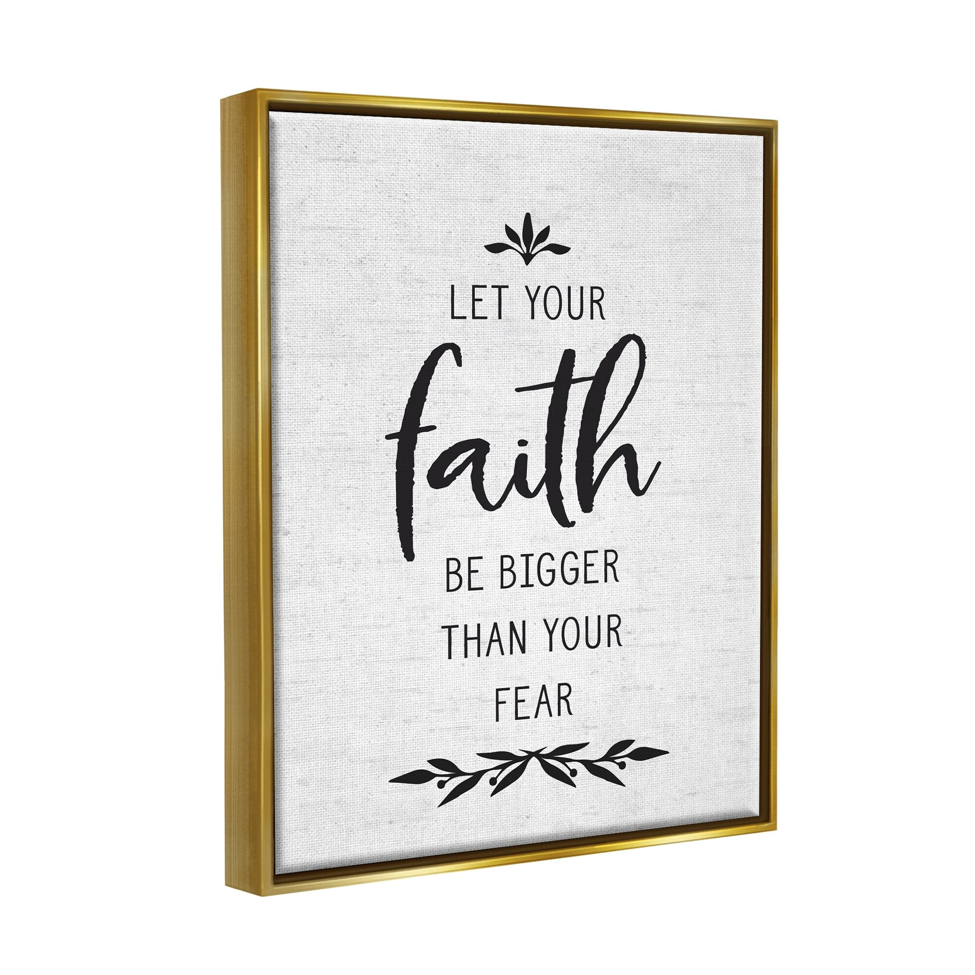 Stupell Industries Faith Over Fear Rustic Birch Pattern Botanical Motif Graphic Art Metallic Gold Floating Framed Canvas Print Wall Art, Design by Lettered and Lined