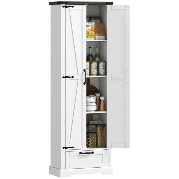 HOMCOM Armoire de Garde-Manger 71 Pouces, Armoire de Rangement de Cuisine avec 2 Portes, Blanc