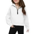 thumbnail image 6 of Girls Half Zip Hoodie Collar Cropped Hoodies Long Sleeve Fleece Zip up Pullover Sweatshirts Athletic Sweater Girl's Fleece Hoodies White 11Y, 6 of 8