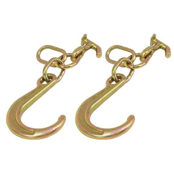 (2 Pack) 8" G70 J Hook w/ T-J Hooks and Enlarged Link, 5,400 lbs WLL, G70
