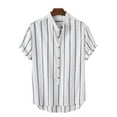 thumbnail image 1 of INCERUN Men's Short Sleeve Stripe Shirts Collarless Casual Tops, 1 of 2