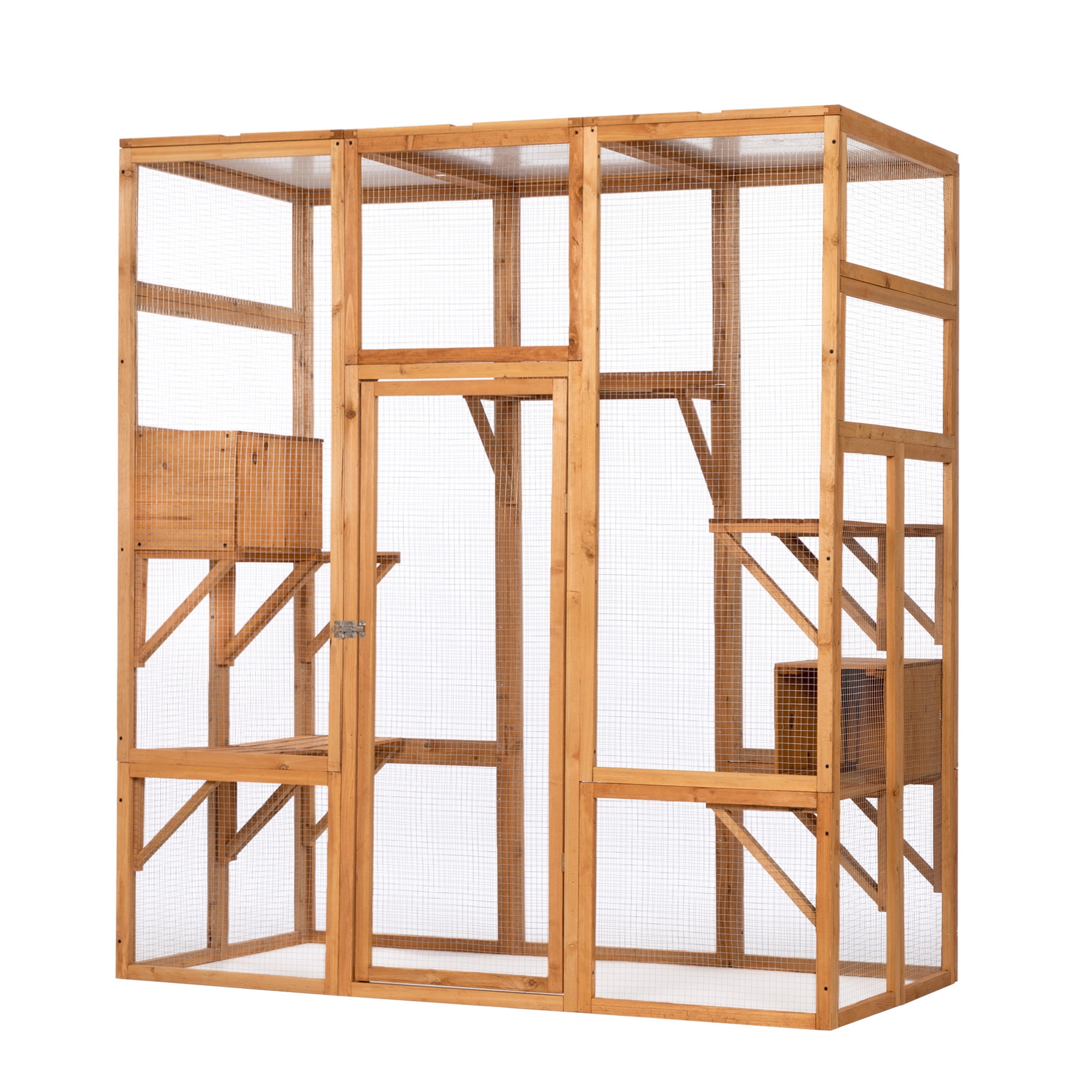 Veryke Outdoor Cat House Cat Shelter Wooden Animal Cage w/ Run, Glazed Pine Veryke Outdoor Cat House Cat Shelter Wooden Animal Cage w/ Run, Glazed Pine