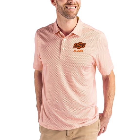 Men's Cutter & Buck White/Orange Oklahoma State Cowboys Alumni Pike Eco Symmetry Print Stretch Recycled Polo