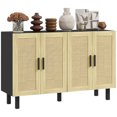 thumbnail image 1 of HOMCOM Buffet Bahut Boho avec 4 Portes en Rotin, Noir, 1 of 10