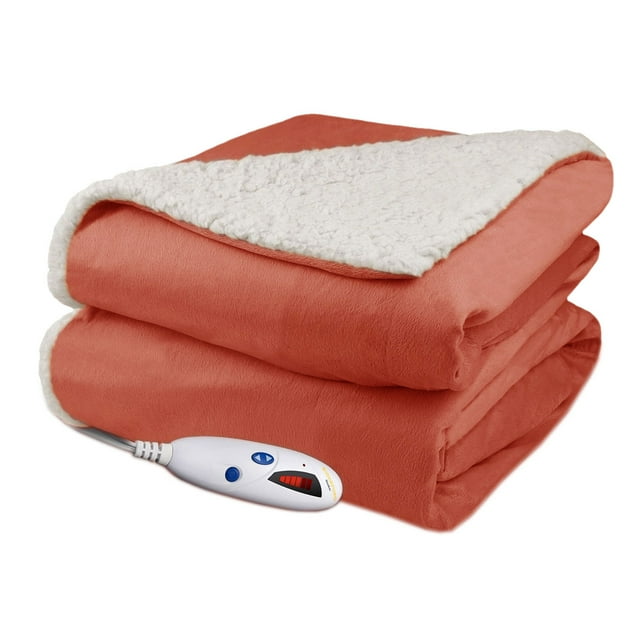 Biddeford Luxuriously Soft Electric Heated Micro Mink and Sherpa Throw