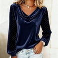 thumbnail image 2 of Sexlip Womens Cowl Neck Blouse Long Sleeve Velvet Fabric Flowy Silhouette for Evening Occasions Blue S, 2 of 8