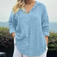 thumbnail image 2 of AherBiu Cotton Linen Tops for Women Lightweight Quarter Button Lapel V Neck Long Sleeve Shirts Blouse, 2 of 6