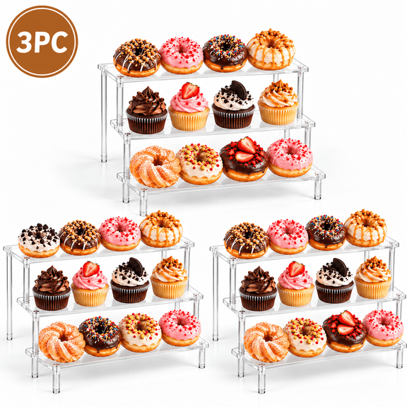 Dolizu 3-Piece Plastic Cake and Cupcake Stand Set, 3-Tier Dessert Display Stands for Birthdays, Bridal Showers and Parties, White