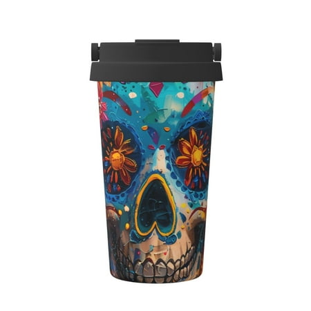 

Matuu Colorful Floral Skull A for Insulated Coffee Mug Reusable Travel Coffee Cup Spill Proof 16oz Stainless Steel Coffee Cups for Hot/Ice Coffee Tea