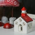 thumbnail image 3 of Northlight 6" White and Red Ceramic Church Flameless Christmas Candle Holder, 3 of 3