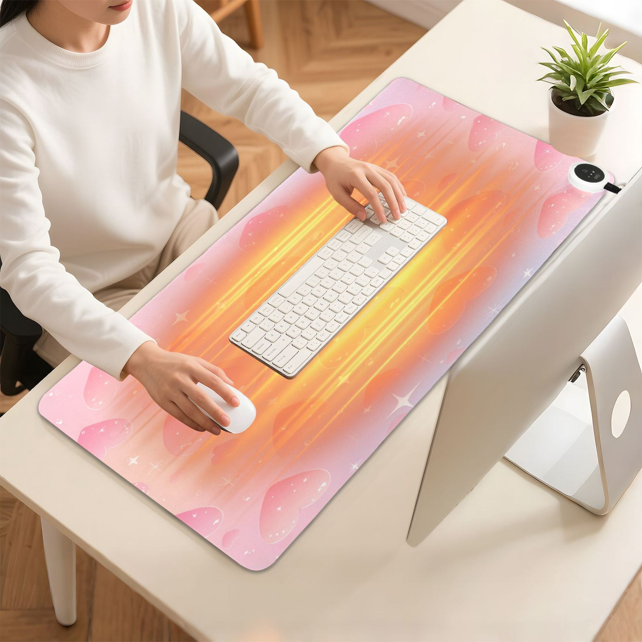 Large Heated Desk Mat Mouse Pad 31.5"x13"PU Leather Graphene Heating Desk Warmer with 3 Temperature Settings 110V US Plug Non-Slip Warm Pad for Home, Office, and Gaming Soft Pink Sparkle Tapestry