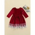 thumbnail image 3 of Gureui Toddelr Kids Girls Velvet Princess Dress Long Sleeve Lace Trim Bowknot Tunic Dress Christmas Party Girls Outfits, 3 of 7