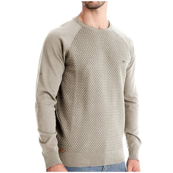 BXINGOHAI Mens Crewneck Pullover Sweater Textured Long Sleeve Knitted Sweaters fall winter Sweater tops Beige,M