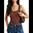 thumbnail image 3 of Camisetas Sin Mangas para Mujer, de Punto, con Cuello en U, Básicas e Informales de Verano. Marrón Oscuro L, 3 of 9