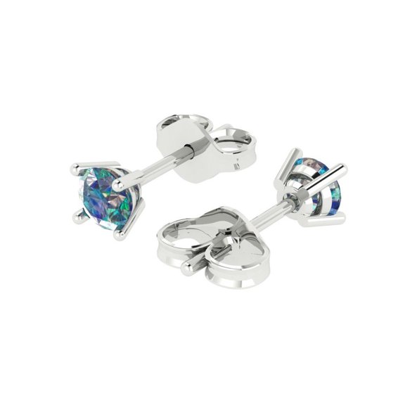 0.5 Ct Round Cut Studs Blue Moissanite 14K White Solid Solid Gold Everyday Dainty Earrings Push Back