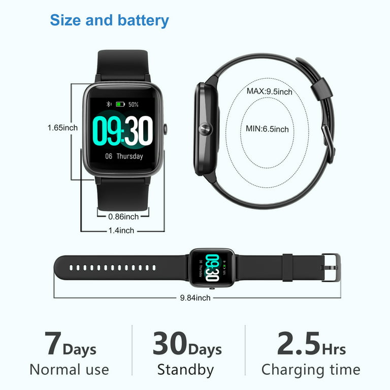 Willful SW021 Smart Watch Compatible Android iOS Samsung Phones with Heart Rate & Sleep Monitor Black, Size: The Watch Band Fits for Wrist