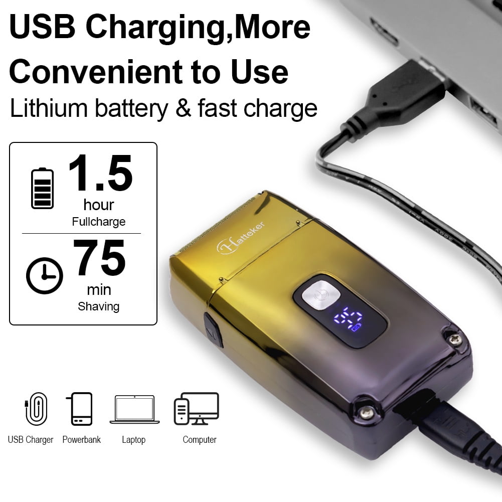 Hatteker 3-Blade Foil Shaver for Men, Bald Head Shaver & Facial Hair Trimmer, IPX7 Washable, USB Rechargeable, LED Display, Pop-Up Trimmer