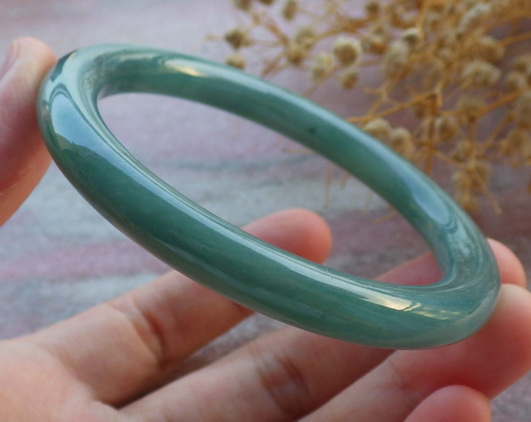Icy Green Natural A JADE Jadeite Circle Bangle Bracelet 55 mm 681102 TN