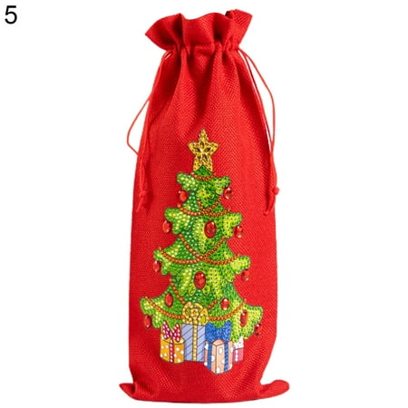 

FLW Wine Gift Bag Creative 5D Fabric DIY Diamond Painting Christmas Wine Bottle Cover for Desktop