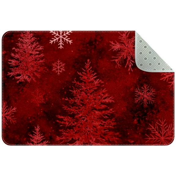 Christmas Tree Red Xmas Snowflakes Small Area Rug, Non-Slip Door Mat Indoor Floor Mat, Washable Kitchen Rug Entrance DMat for Bedroom Living Room