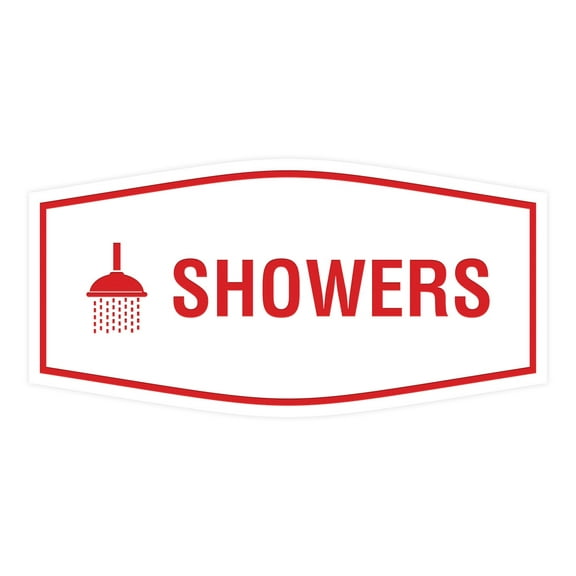Fancy Showers Sign (White/Red) - Large