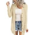 thumbnail image 6 of BLOCLOALO Long Sleeve Cardigan for Women Button Up Sweaters Fashionable and Casual Solid Color Button Tie Pocket Cardigan Jacket Collared Shirts Office Cardigan Boyfriend Sweaters for Women Beige L, 6 of 8