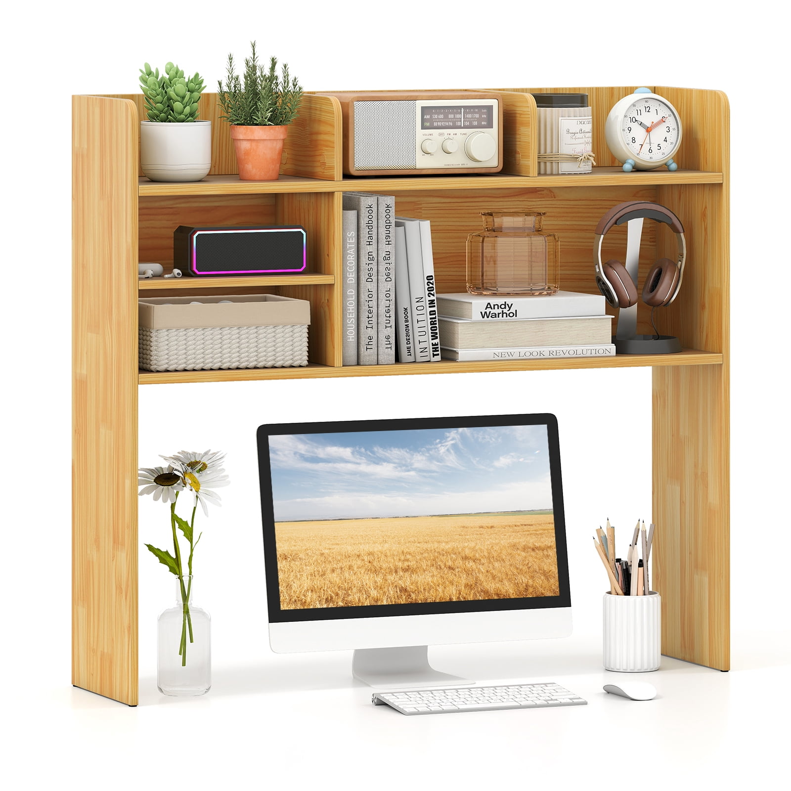 Gymax 3-Tier  Desktop Bookshelf w/ 6 Shelves Desk Organizer for Computer Desk