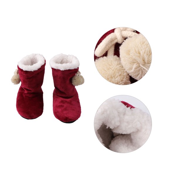 ETEREAUTY 1 Pair Cozy Red Cotton Winter Boots for Indoor Use, Non- Flat Sole Shoes for Comfortable Wear