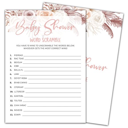Boho Floral Baby Shower Word Scramble Game Set - 30 Fun Cards for Gender Reveal and Party Decorations, Perfect for Engaging Guests and Creating Lasting Memories
