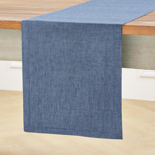 Solino Chemin de Table en Lin 90 Pouces de Long - Athena, 100 % Lin Pur Bleu Denim Chemin de Table 14 x 90 Pouces pour la Fête des Pères, Été