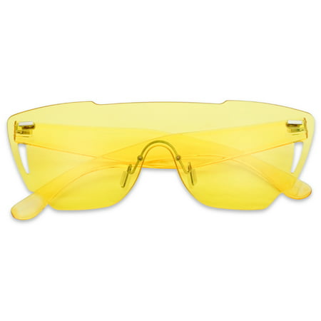 SunglassUP Futuristic Single Shield Monoblock Flat Top Aviator Sun Glasses In transparent Tint