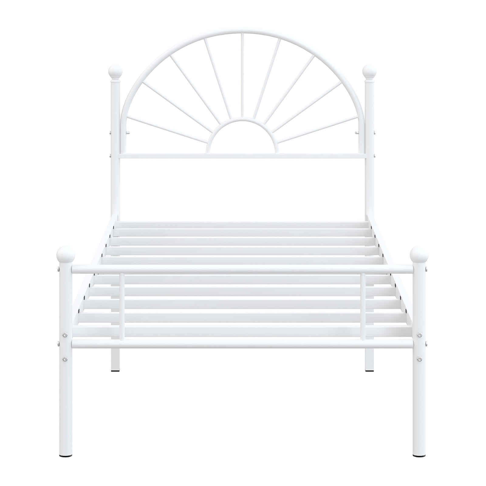 Yoneston Twin Metal Bed Frame with Unique Sun Curve Shape Headboard for Teens Kids Toddlers Bedroom Furniture, White