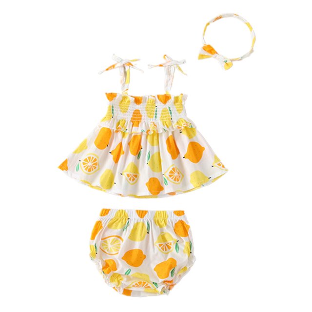 Foshan ropa para niños vestido de bebé 2019 verano nuevo limón niña vestido de tirantes traje niña f Abanopi Traje de etiqueta