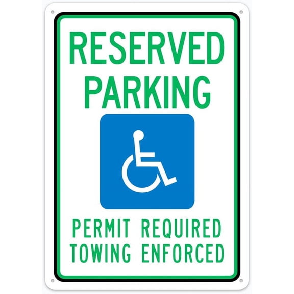 Street Sign Handicapped Reserved Parking Permit Required Towing Enforced Sign Safety Restriction Alert Attention Caution Warning Notice Aluminum Metal Tin 8"X12" Sign Plate