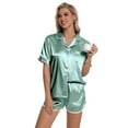 thumbnail image 5 of DAKIMOE Womens Silk Satin Pajamas Short Sleeve Loungewear Two-Piece Sleepwear Button-Down Pj Set, 5 of 6