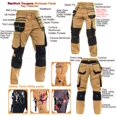thumbnail image 4 of Skylinewears Men Utility Safety Pant Carpenter Heavy Duty Cordura Knee Reinforced Cargo Trousers Khaki W30-L30, 4 of 7