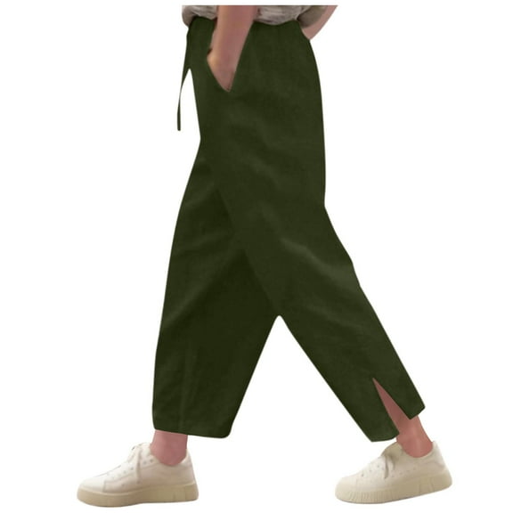 Mgmyaa Girls Casual Pants Kids Elastic Waist Wide Leg 7/8th Split Trousers with Pockets