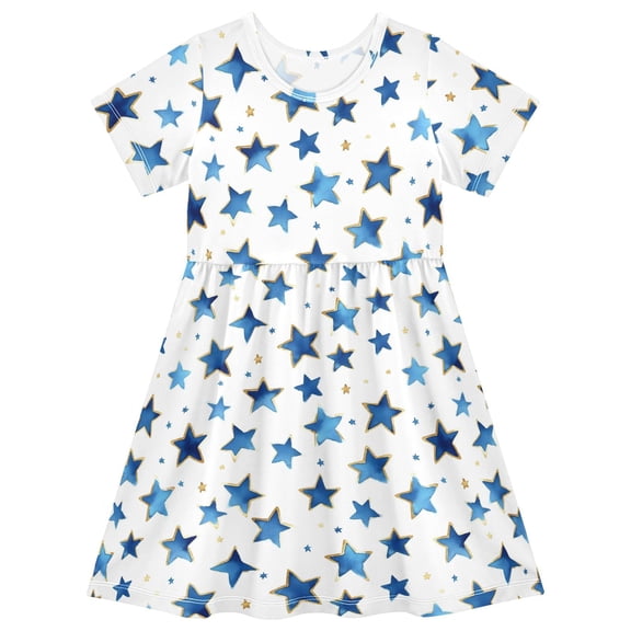 joogoo Cute Stars Girls' Short Sleeve Dress Kids Dresses 5-6T