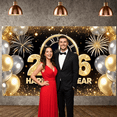 thumbnail image 6 of Gold Glitter Happy New Year Banner Silver Balloons 2026 New Year Display Fireworks Design Clock Pattern New Year Backdrop for New Year Party Holiday Celebration Indoor Decoration, 6 of 8