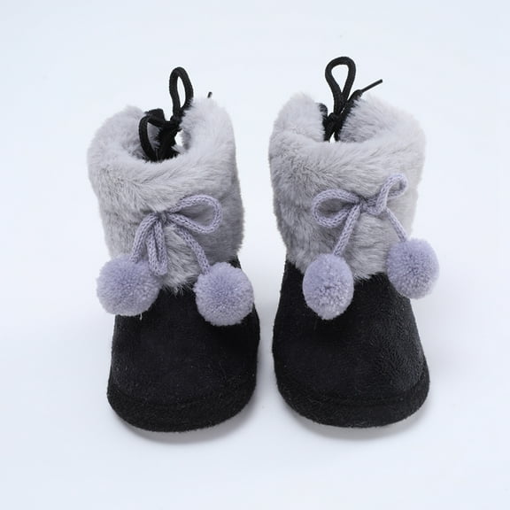Baby Solid Color Cotton Shoes Fleece Double Pom Soft Soled Toddler Shoes Snow Boots