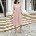 thumbnail image 4 of Busydd Womens Fall Dresses 1/2 Sleeve Round Neck Midi Dress Fashion Elegant Solid Color Homecoming Dresses Casual Flowy Cotton Linen Cocktail Dress, 4 of 5