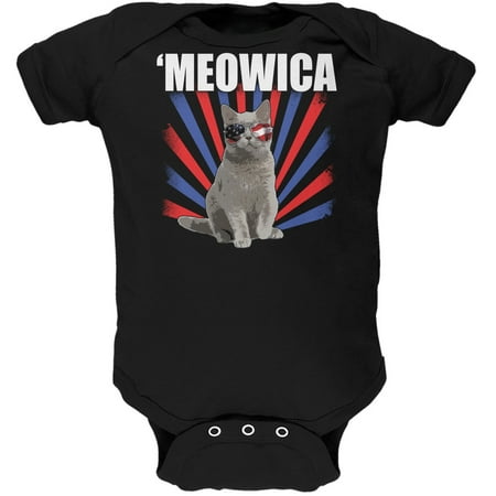 

Cat 4th of July Meowica Black Soft Baby One Piece - 18 month