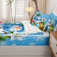 thumbnail image 5 of Manfei Cute Snowman Zipper Twin Comforter Sets with Fitted Sheet and 2 Pillowcases,Christmas Snowflake Zipper Bedding Set,Blue Green,Christmas Reversible,4pcs, 5 of 8
