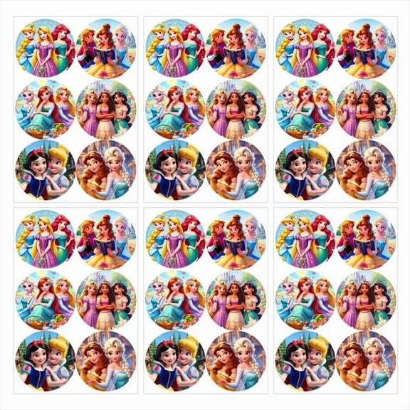 Princess Stickers Party Favors Labels Birthday Thank You Themed Round Circle Baby Shower 60pcs